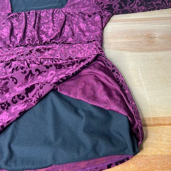 VTG Notations Burgundy Velvet Burnout Babydoll Top Size S Flutter Sleeve Y2K - Picture 9 of 12